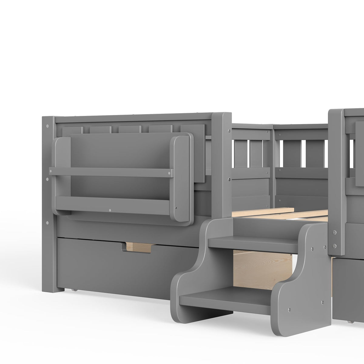 Montessori Bed with Stairs, Bookshelf & Storage Drawers