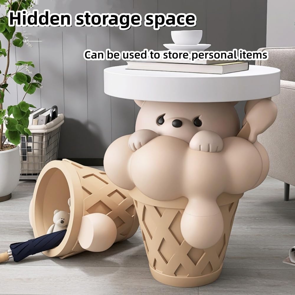 Resin Side Table with Hidden Storage, Creative Bear Accent Tables for Small Spaces, Multifunctional Animal End Table for Living Room, Bedroom and Hotel(Blue)