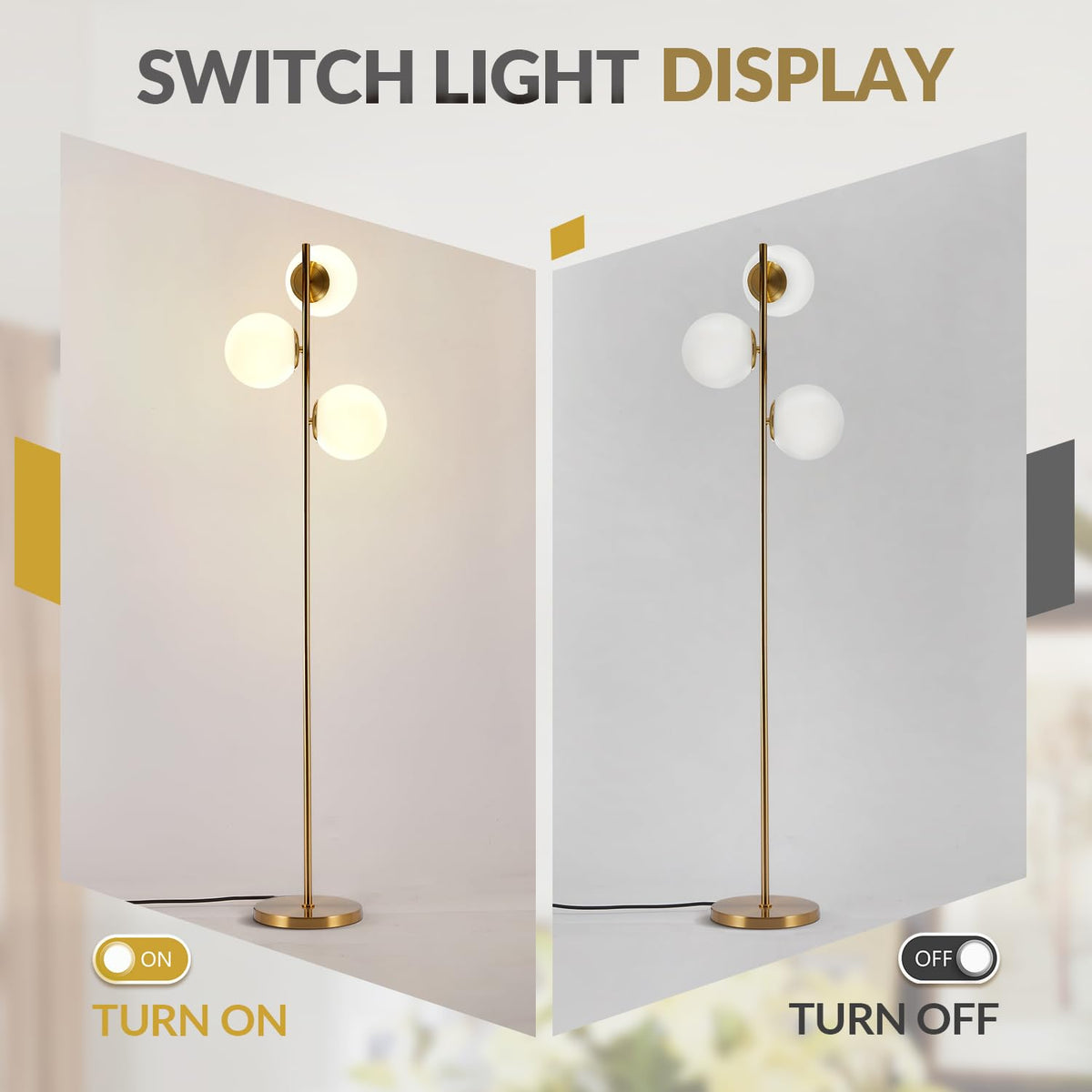 BOKT Gold 5-Light 67'' Tall Floor Lamp Smoked Glass Globes Standing Lamp