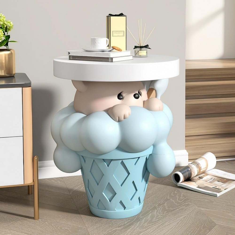 Resin Side Table with Hidden Storage, Creative Bear Accent Tables for Small Spaces, Multifunctional Animal End Table for Living Room, Bedroom and Hotel(Blue)