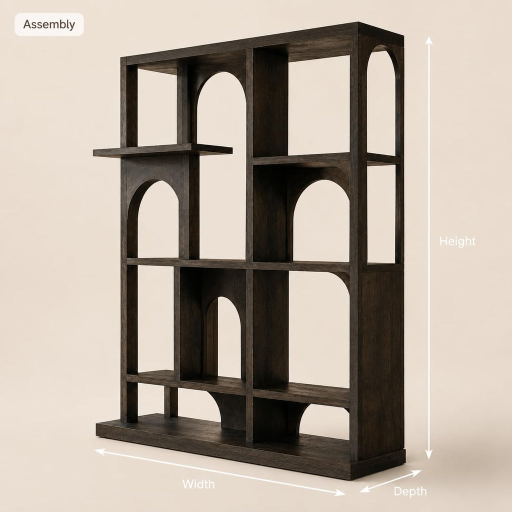 Artistic Wooden Bookshelf, Solid Wood Curved Bookcase with Open Shelves, Freestanding Display Storage for Living Room (Option 2)