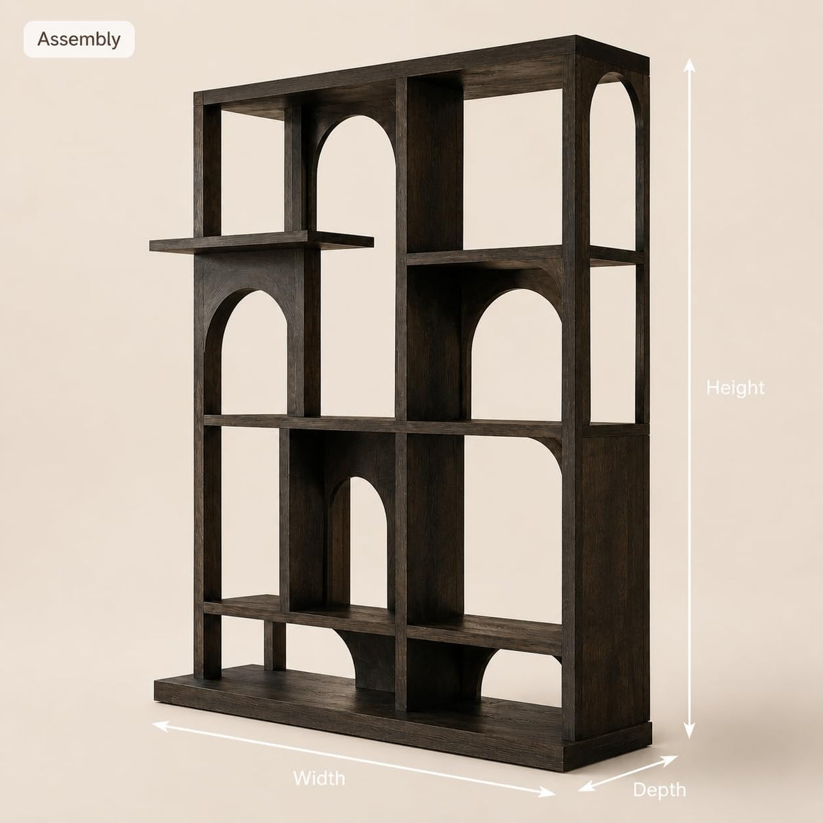 Artistic Wooden Bookshelf, Solid Wood Curved Bookcase with Open Shelves, Freestanding Display Storage for Living Room (Option 2)