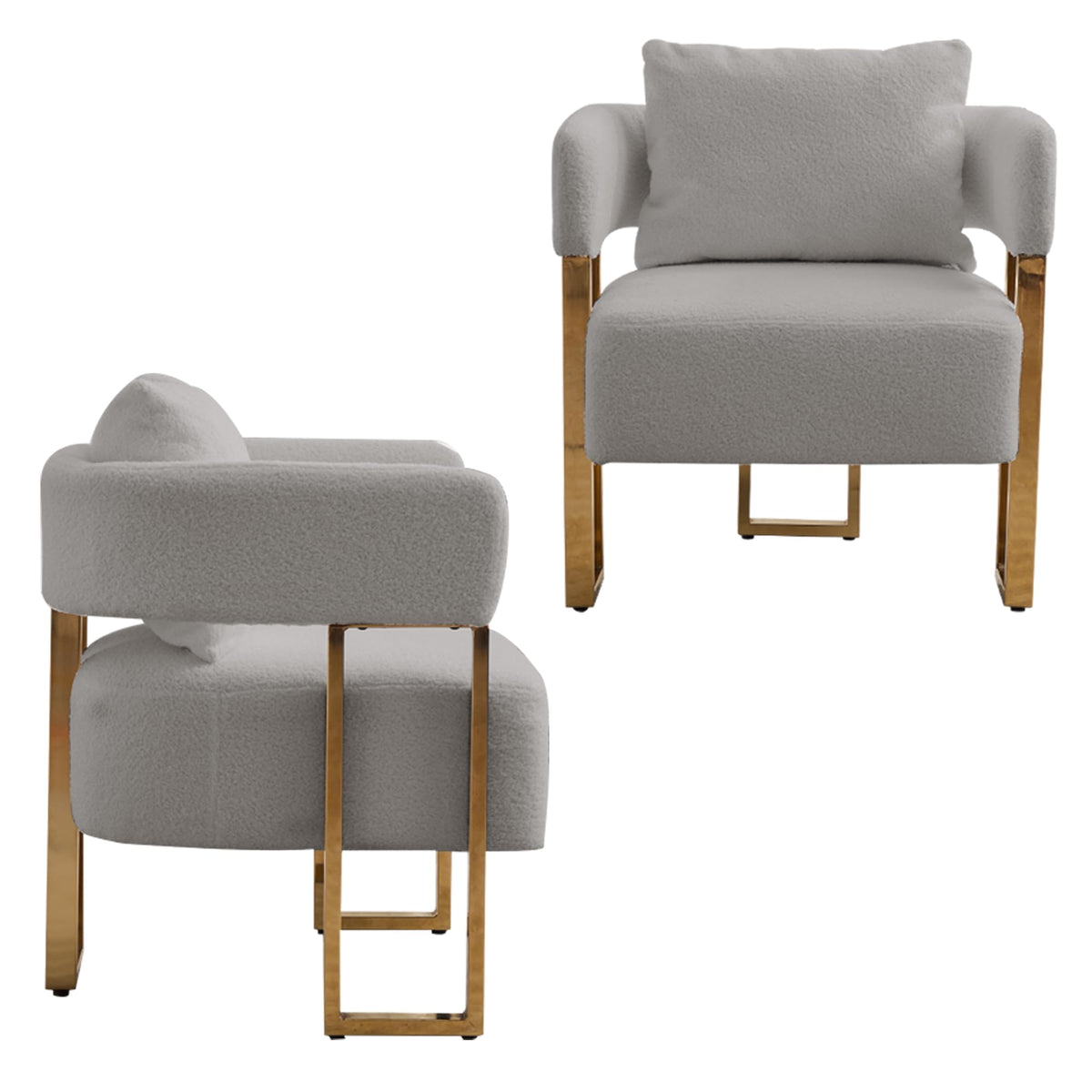 Upholstered Barrel Accent Chairs with Gold Legs – Set of 2
