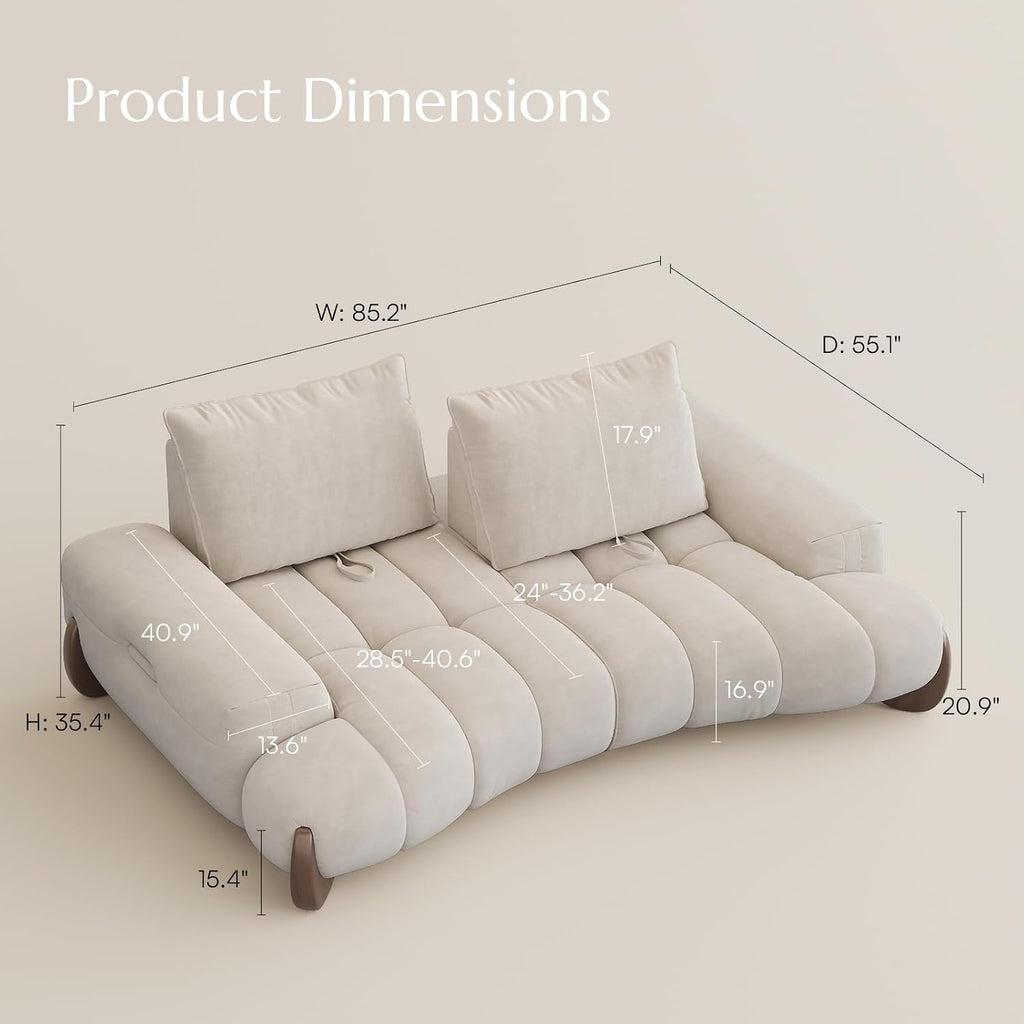 POVISON Arlo 85.2'' Oversized Curved Velvet Loveseat, 2 Seater, Beige