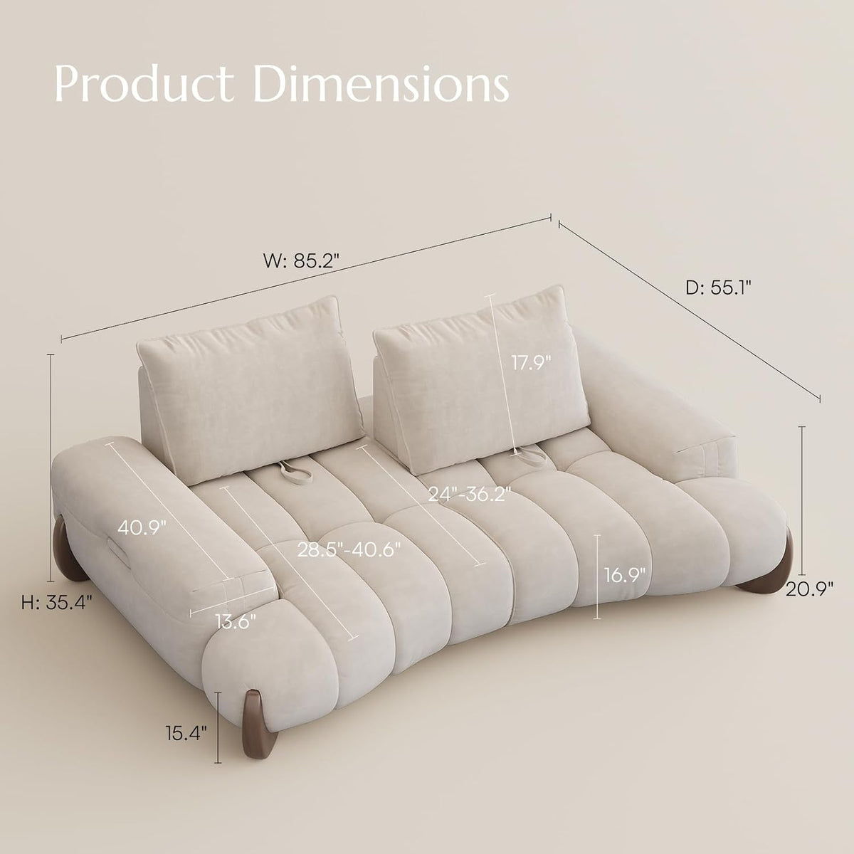POVISON Arlo 85.2'' Oversized Curved Velvet Loveseat, 2 Seater, Beige