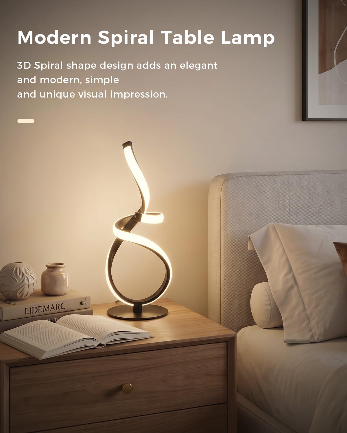 Gold Cool Table Lamps Set of 2, Modern LED Spiral Desk Lights