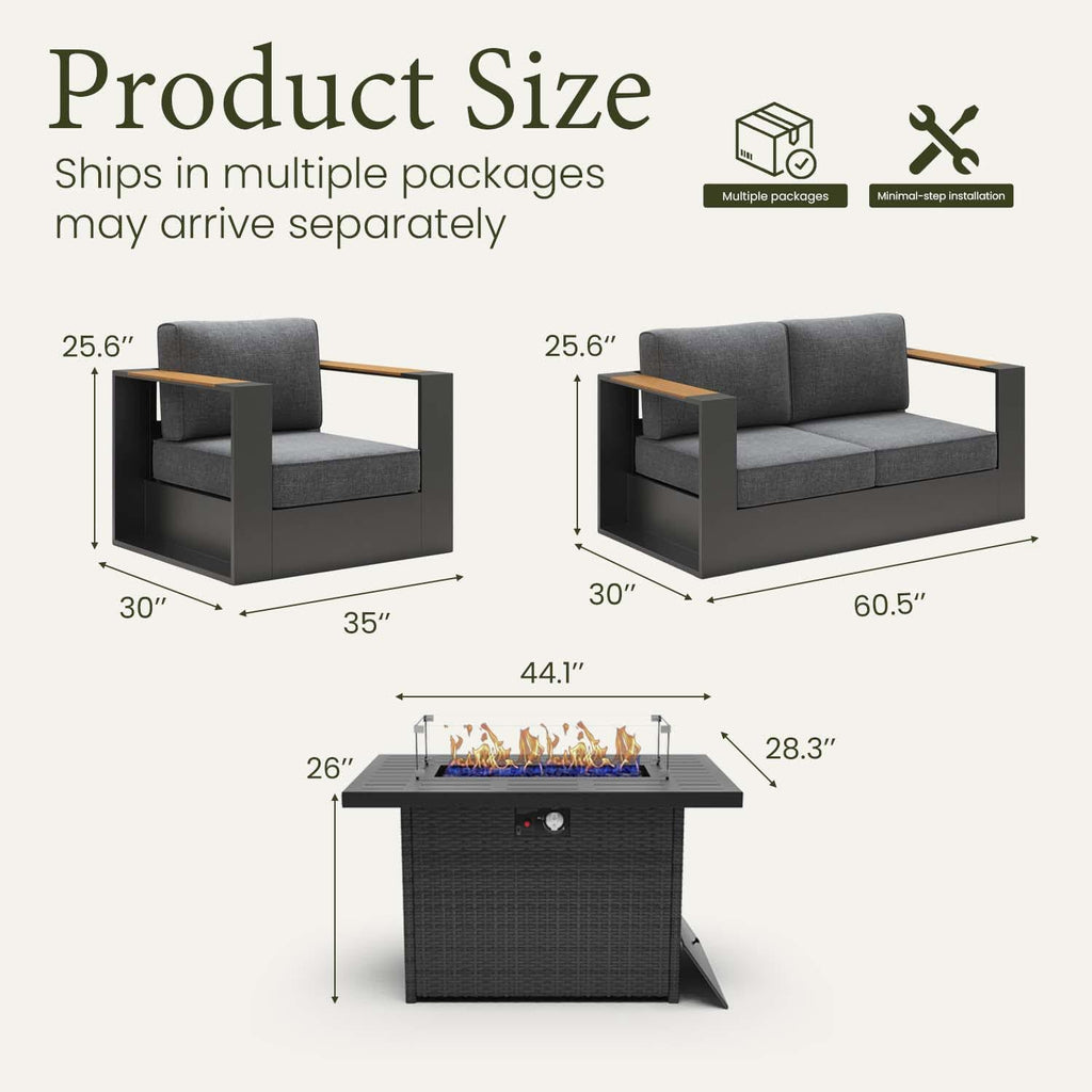 Aluminum Patio Set with Fire Pit Table