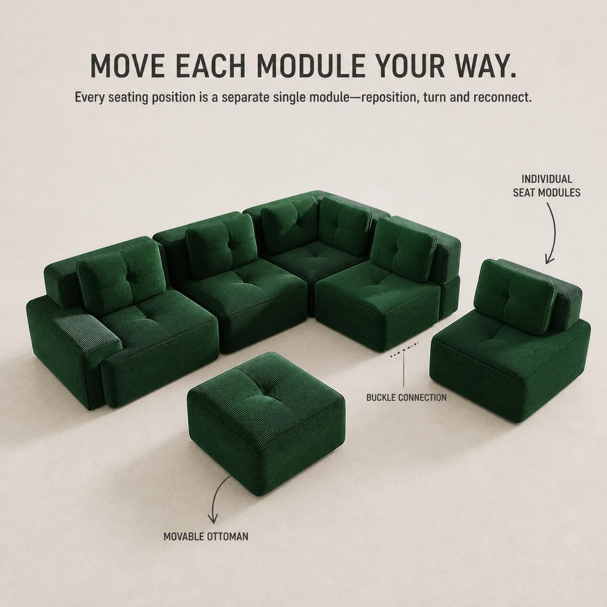 Camel Couch, Corduroy Couch, Boneless Modular Sectional Sofa Set, 5-Seat, Oversized