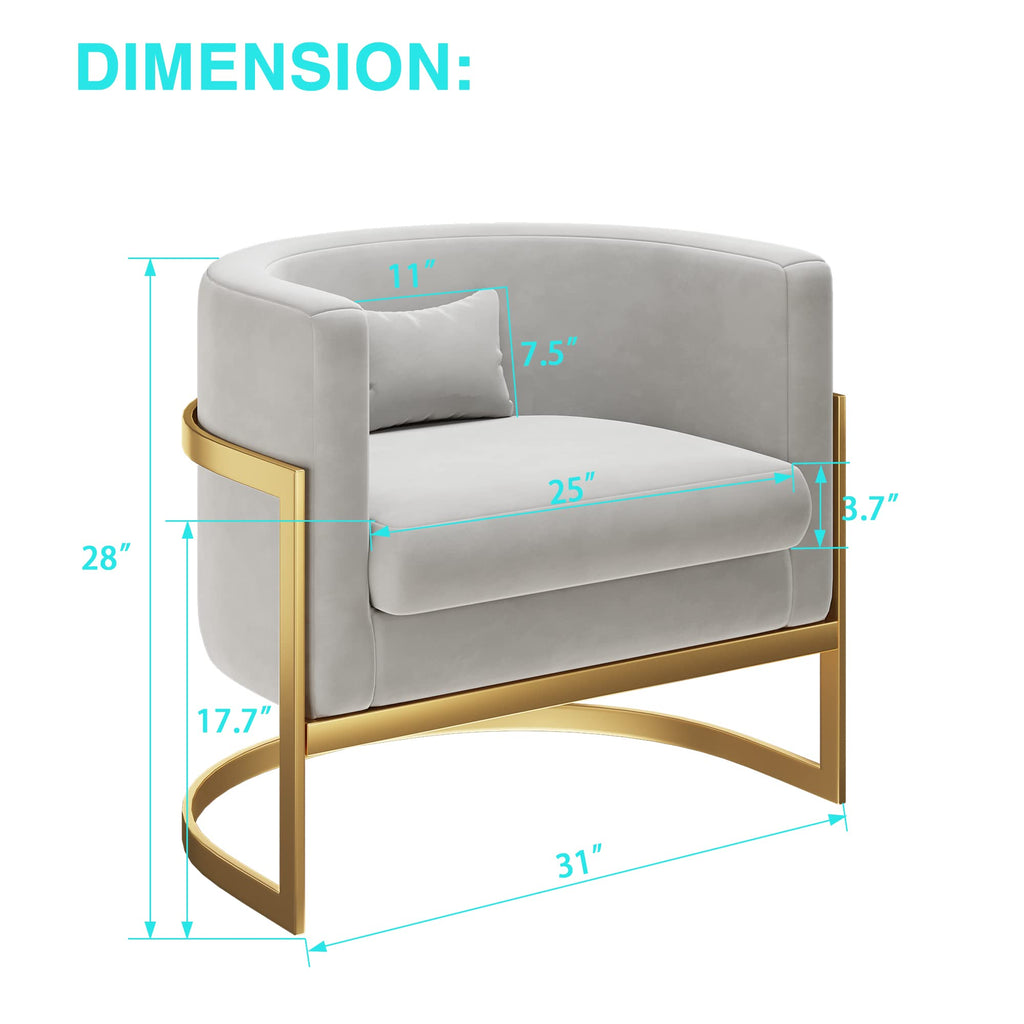 Velvet Accent Chair Ivory Modern Barrel Chair with Gold Legs