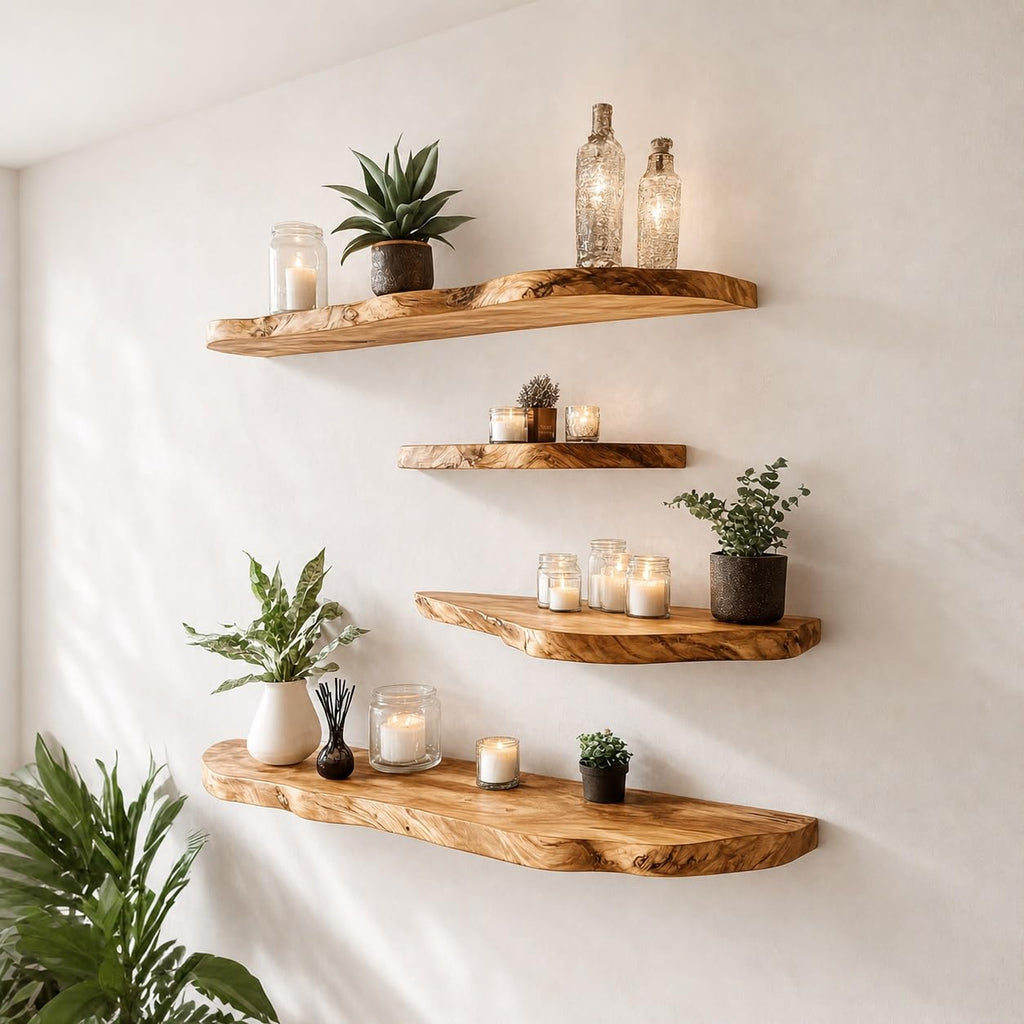 Solid Wood Live-Edge Floating Shelf