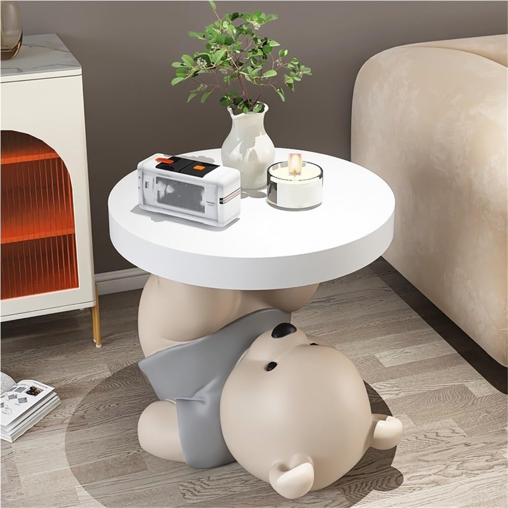 Bear Statue Side Table, Resin Sculpture Bedside Table(Brown)