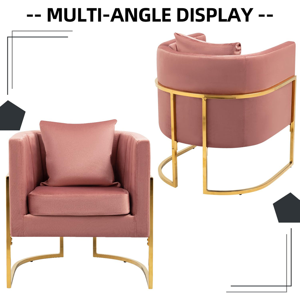 Velvet Barrel Accent Chair with Pillow