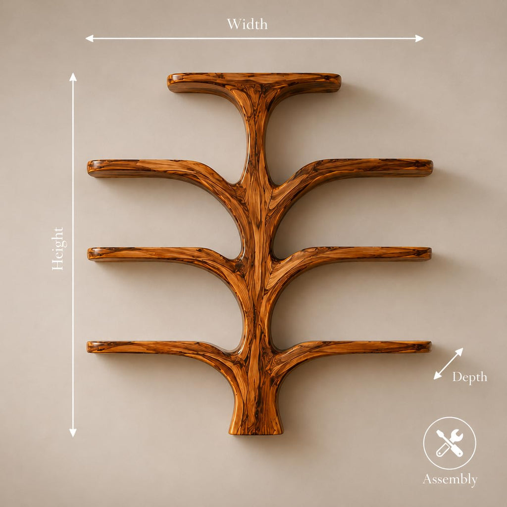 Contemporary Wooden Tree Bookcase, Wall Mounted Branch Display Shelf with 8" D Open Storage for Living Room, Office & Plant Decor (Option 3)