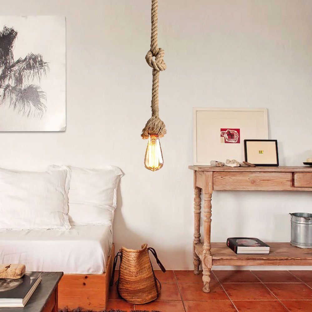 2 Heads Vintage(1.5+1.5 Meter) Hemp Rope Pendant Light Fixture E26/E27 Base
