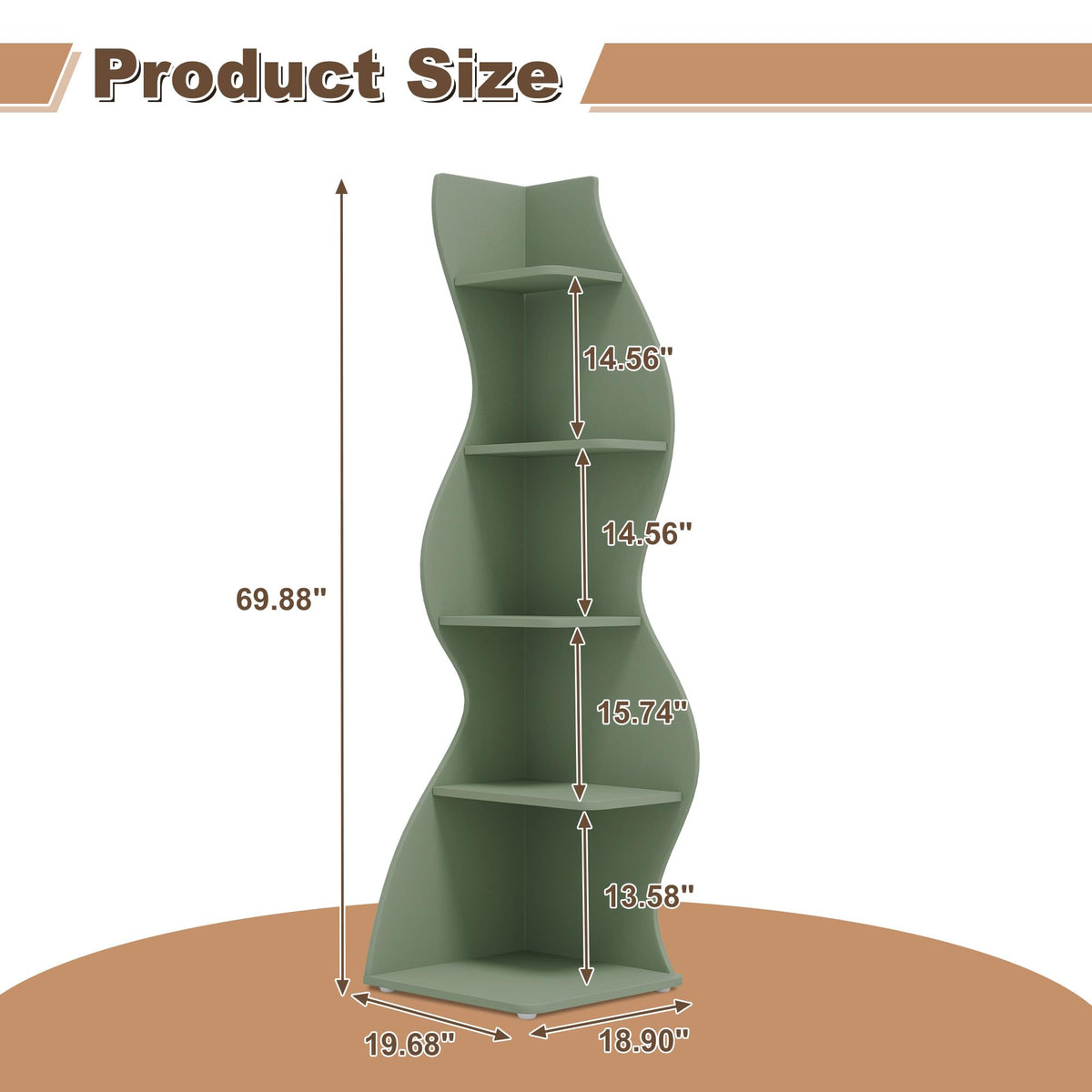 Bookcase Freestanding 71.3" Modern Book Case Display Shelf Tall Bookshelf with S-Shaped Pattern for Bedroom, Home Office, and Living Room, Black