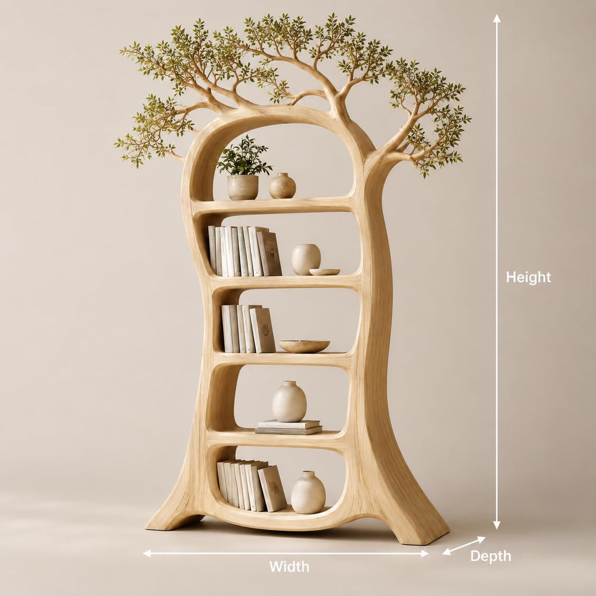 Rustic Tree Bookshelf, Solid Wood 70" H x 60" W Nature Inspired Bookcase with Open Shelves for Living Room Wall Decor (Option 4)