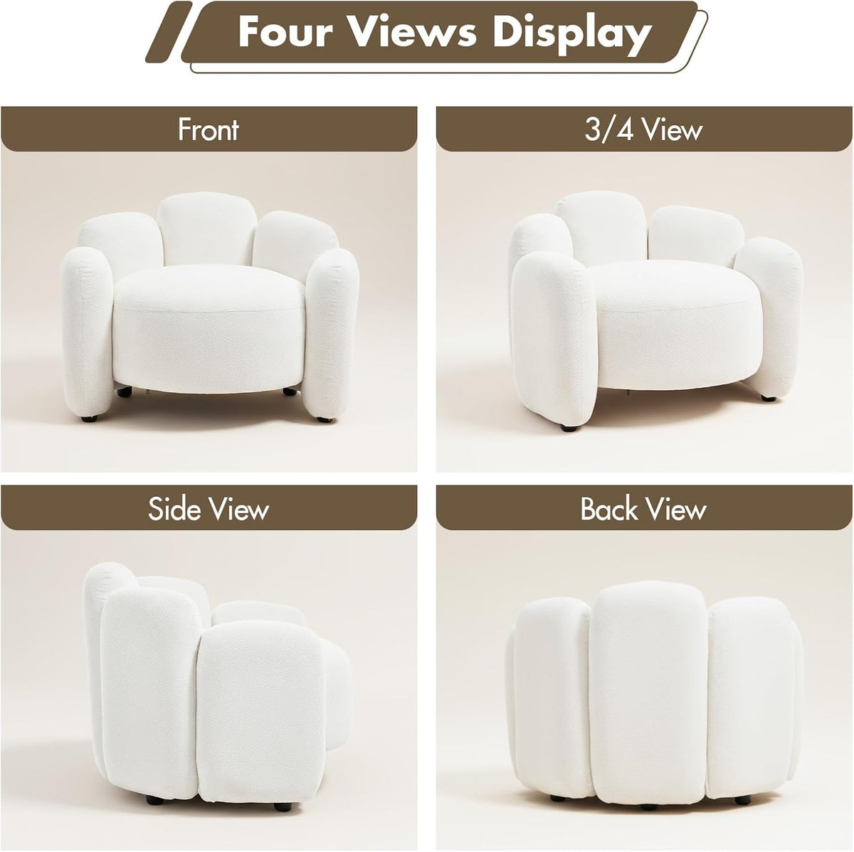 Hyfirm Sculptural Barrel Accent Chairs Set of 2, Cream White