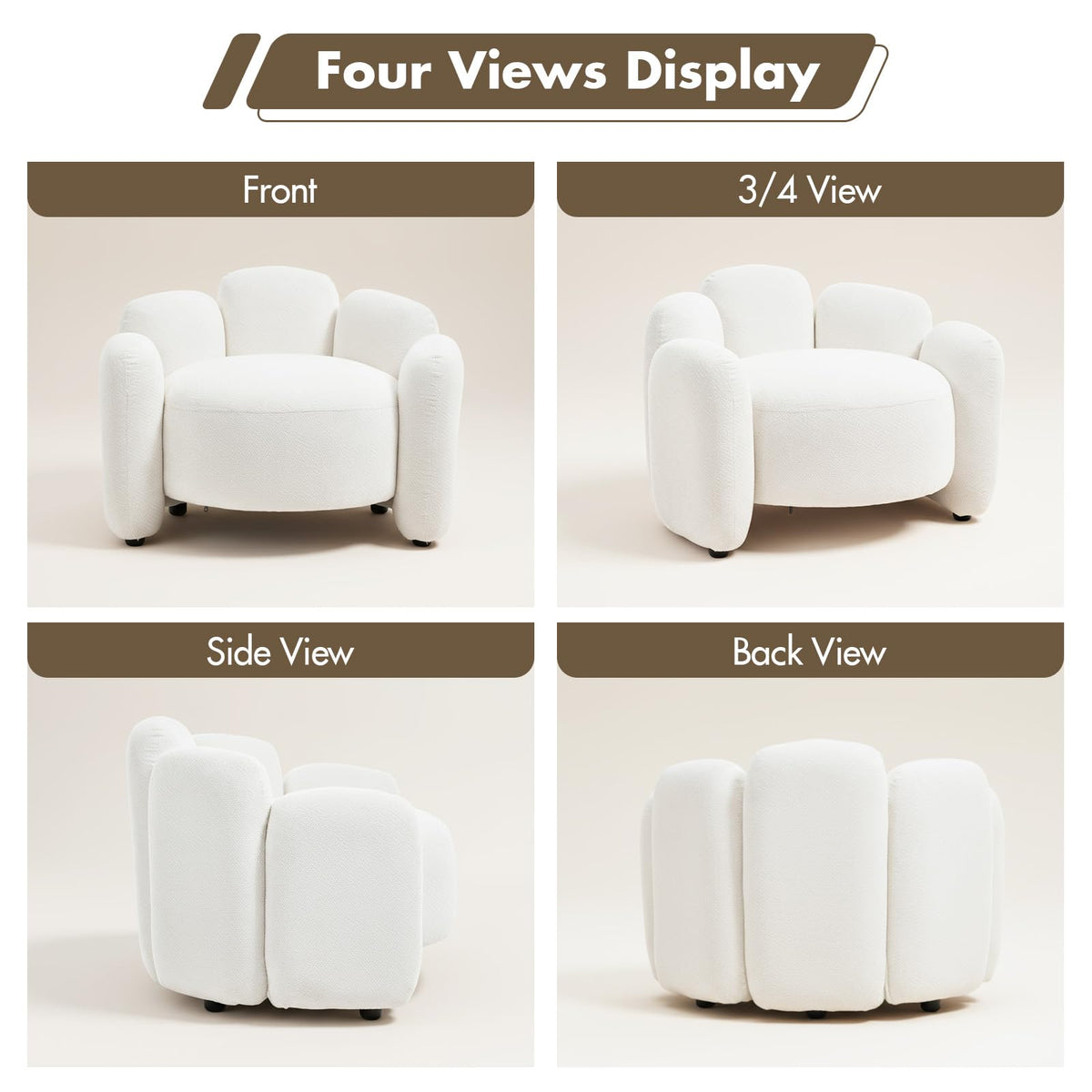 Hyfirm Sculptural Barrel Accent Chairs Set of 2, Cream White