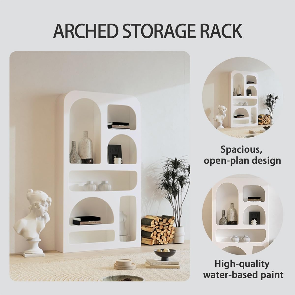 Display Cabinet, Arched Cabinet, Arched Pantry Cabinet, Arched Storage Display Cabinet, Open Display Shelf, for Home Office Living Room Library