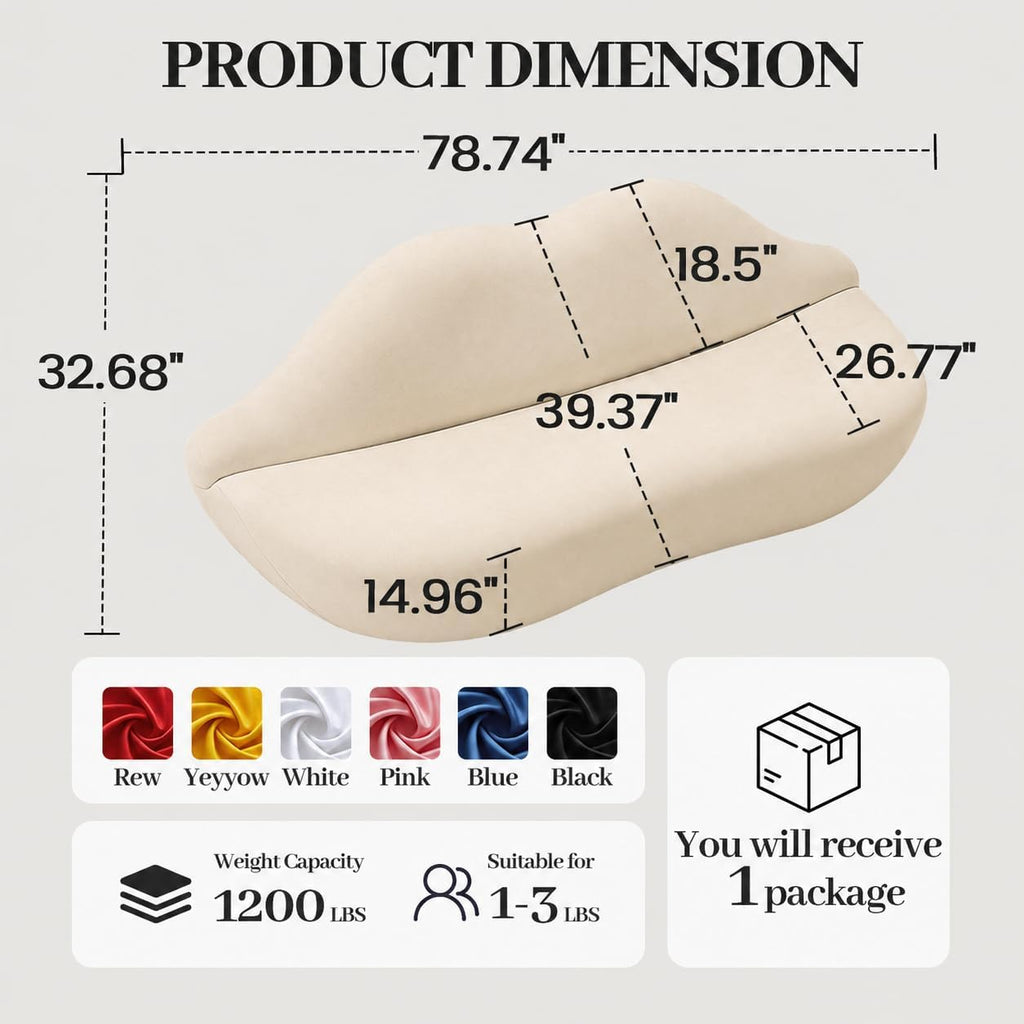 Lip-Shaped Sculptural Sofa, Modern Artistic Statement Couch, Unique Curved Accent Seating for Home and Commercial Spaces.(White，78.74inches)