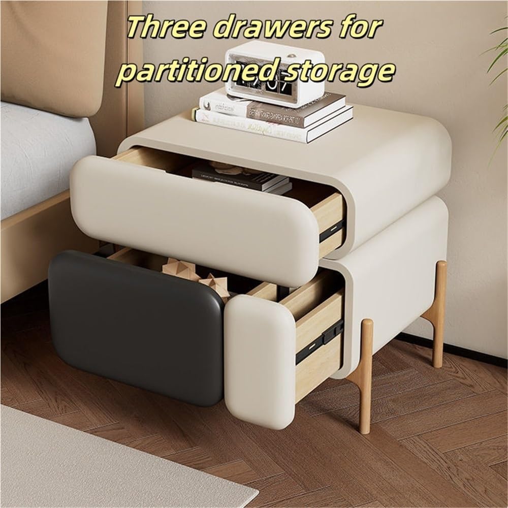 Light Luxury Nightstand, 3 Drawer Night Stand, Multi-Functional Bedside Table, Side Table, End Table for Bedroom, Living Room(Black,17.7in)