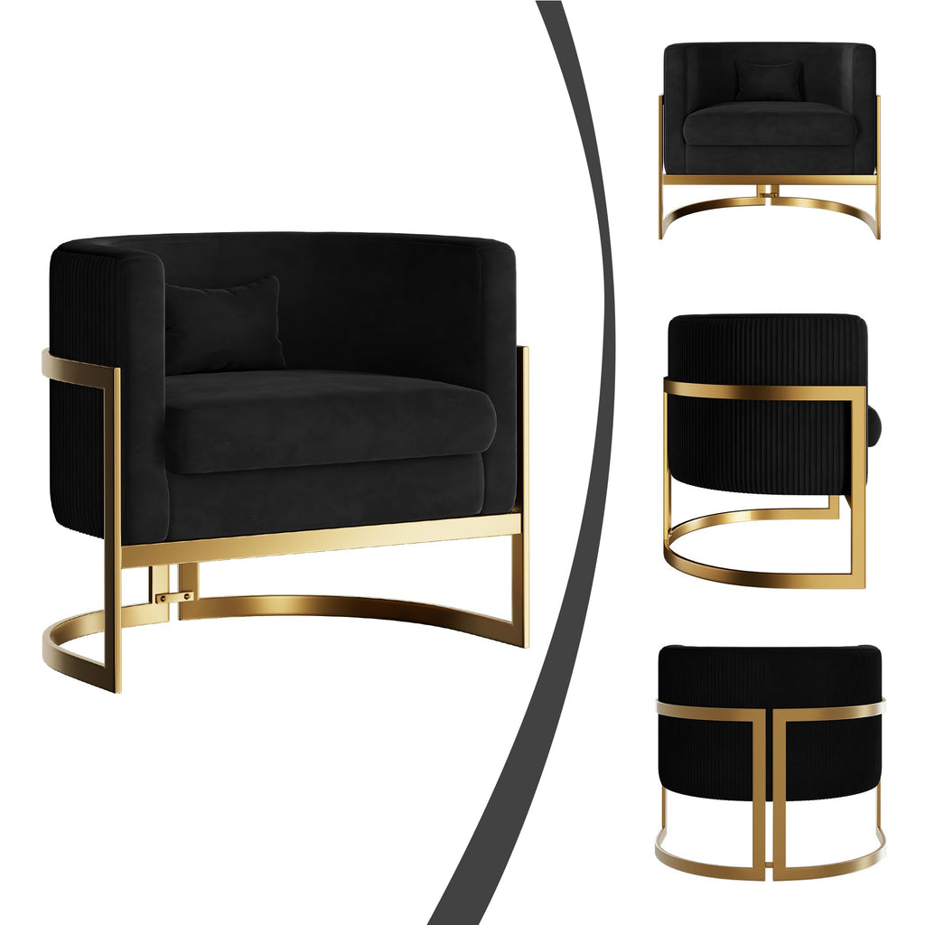 Velvet Accent Chair Ivory Modern Barrel Chair with Gold Legs