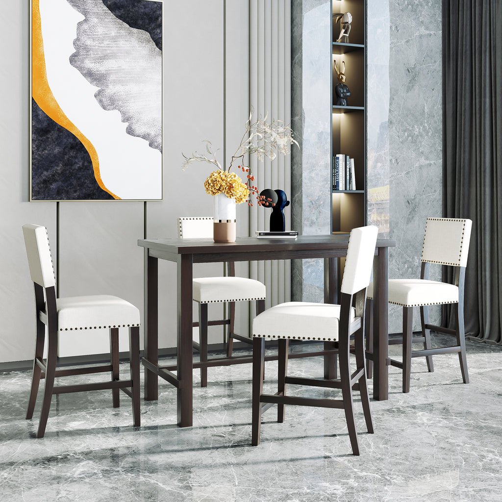 Espresso & Beige Counter-Height Dining Set