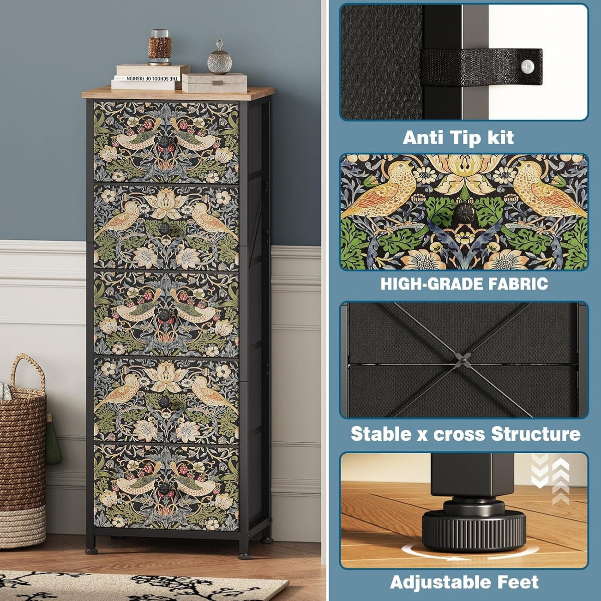 Brown Five-Drawer Bedroom Dresser