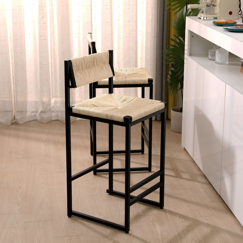 Bar Stools Paper Rope Weave Dining Chairs With Back Hand Weave Stools For Kichen