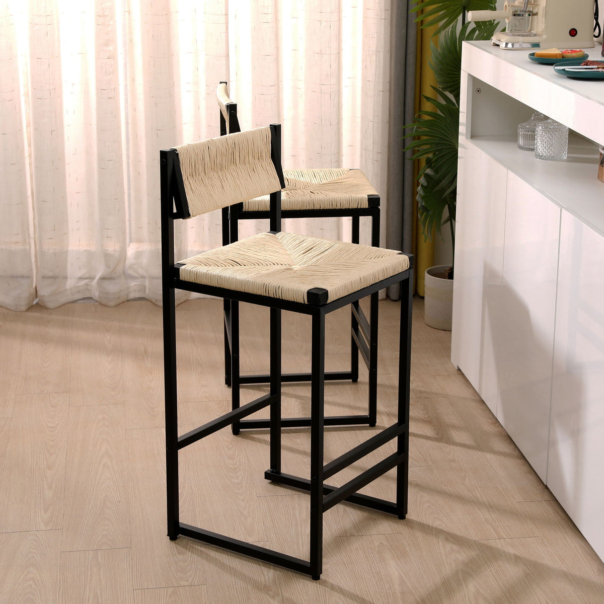 Bar Stools Paper Rope Weave Dining Chairs With Back Hand Weave Stools For Kichen