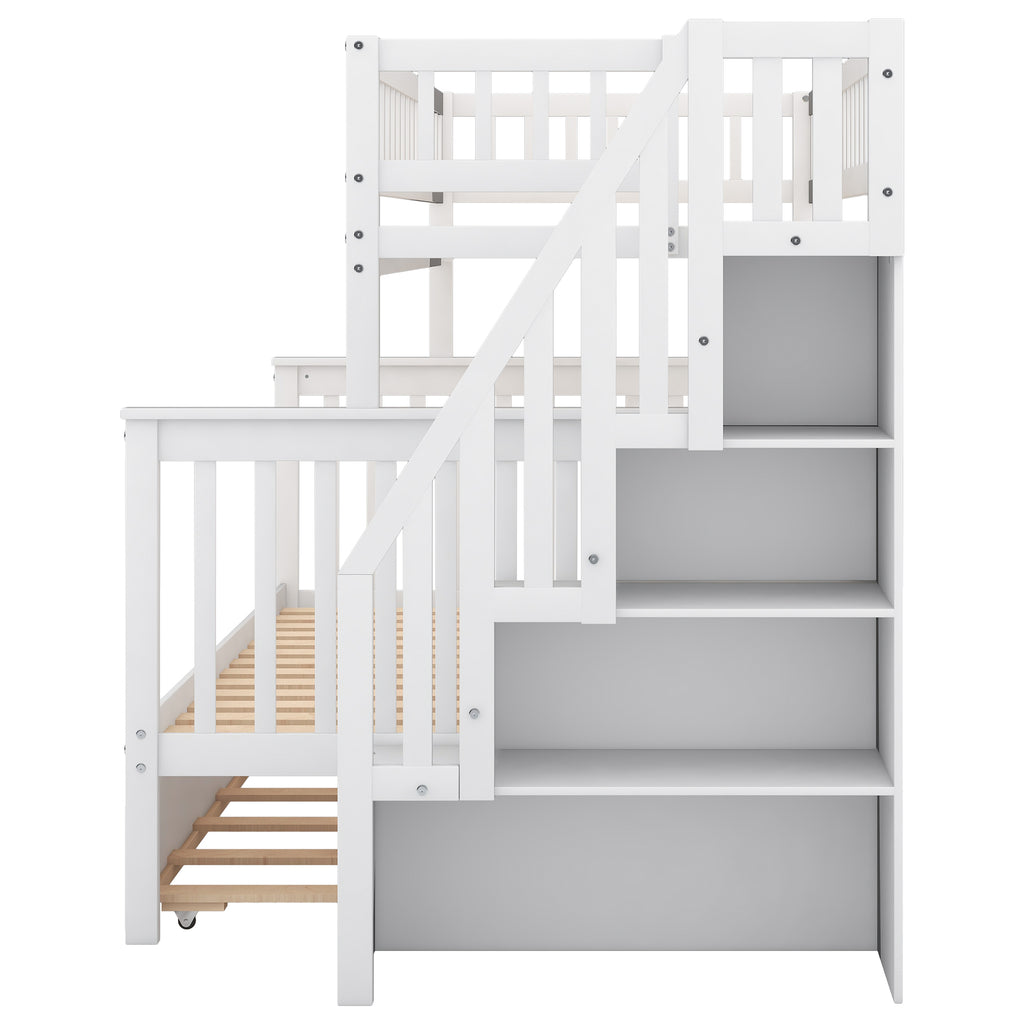 White Twin-over-Full Bunk Bed with Trundle