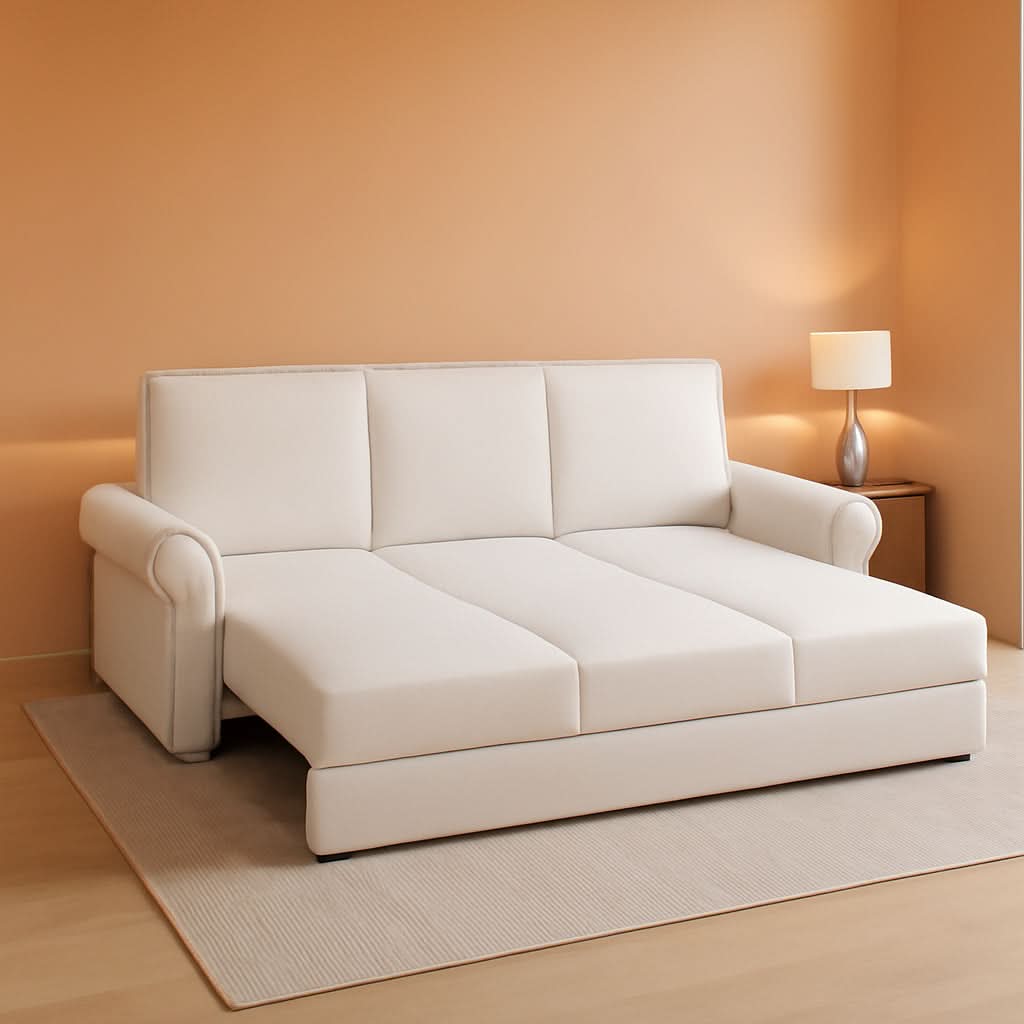 Beige Velvet King Sleeper Sofa