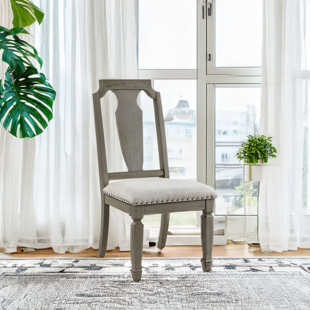 Zumala Beige Linen & Weathered Oak Side Chairs, Set of 2