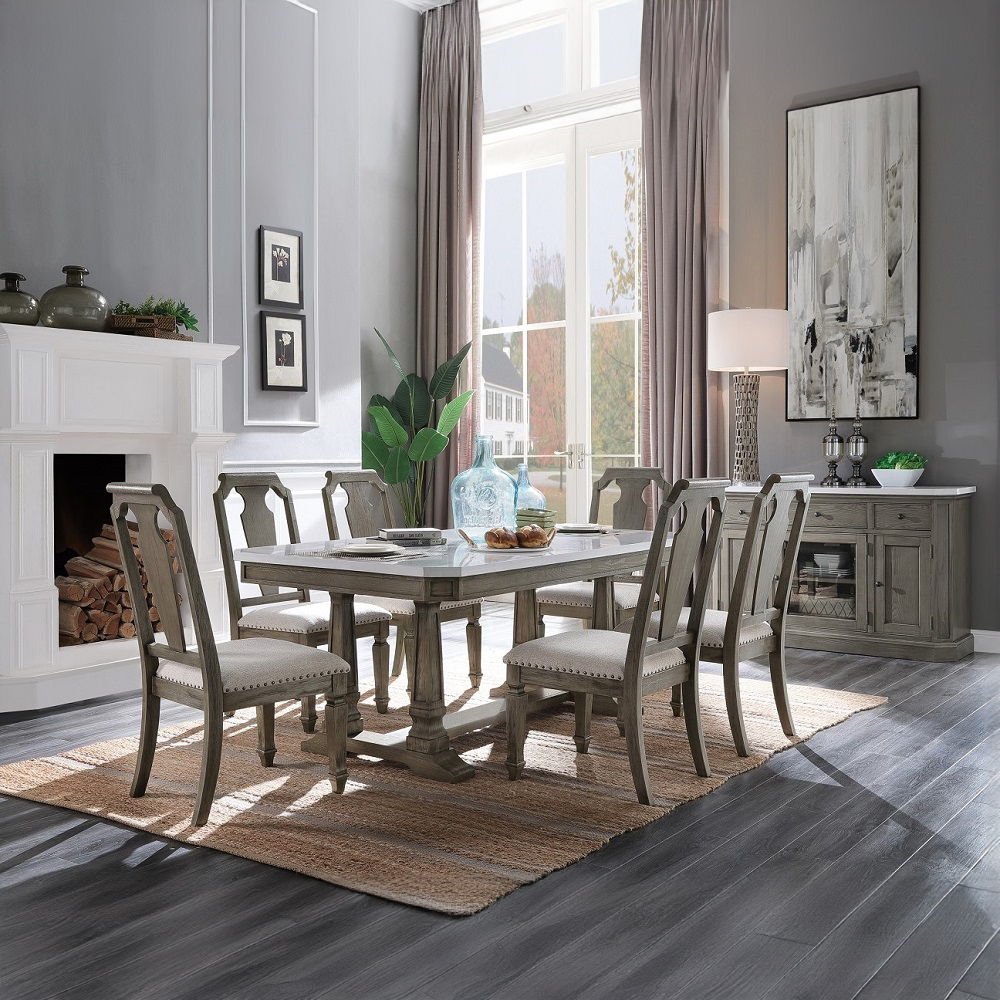 Zumala Beige Linen & Weathered Oak Side Chairs, Set of 2