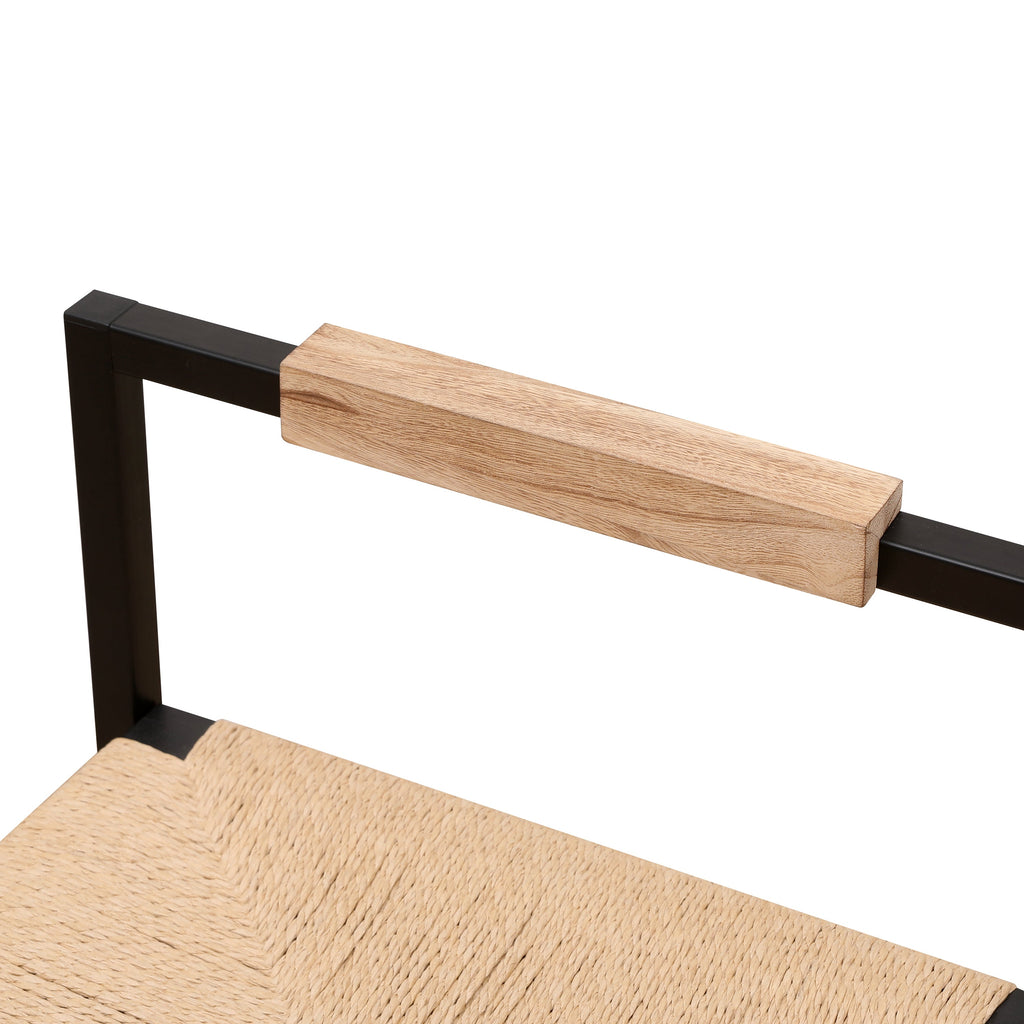 Set of 2 Bar Stools with Back Paper Rope Woven Counter Height Dining Chairs for
