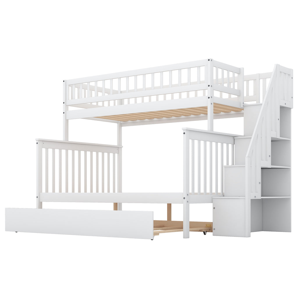 White Twin-over-Full Bunk Bed with Trundle