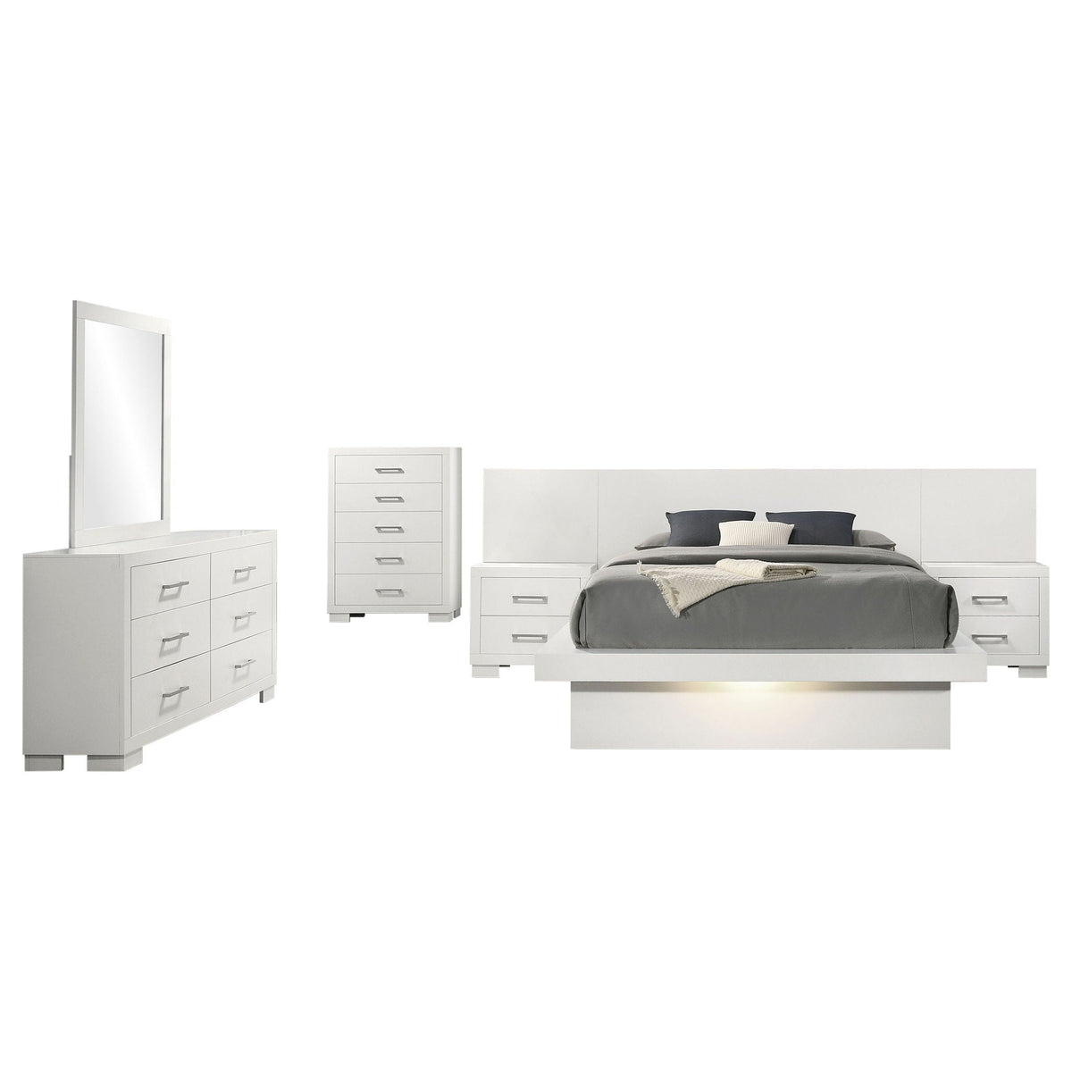 Jessica Snow White Six-Piece Queen LED Bedroom Set