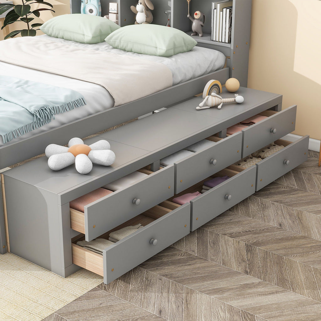 Storage Bed with Bookcase Headboard & Drawers
