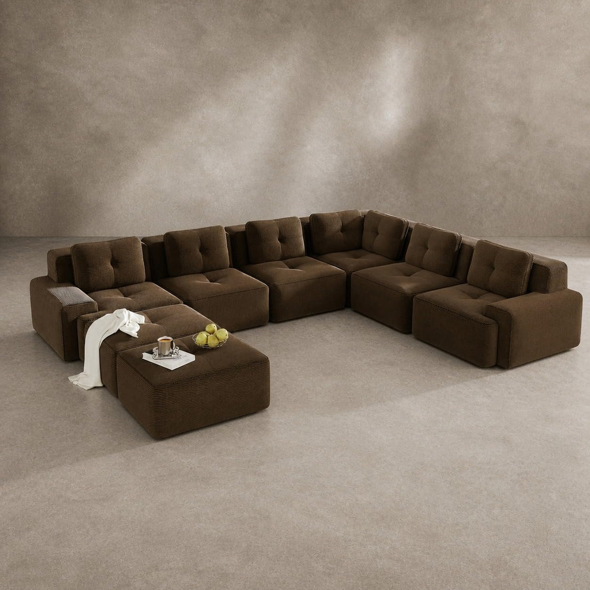 Camel Couch, Corduroy Couch, Boneless Modular Sectional Sofa Set, 5-Seat, Oversized