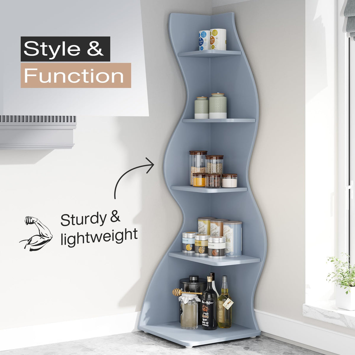 Modern Five-Tier Corner Bookshelf
