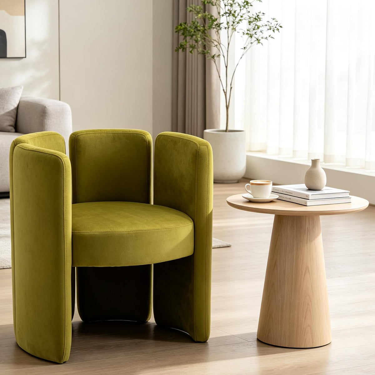 chairus Modern Accent Chair, Unique Velvet Barrel Reading Chair, Green