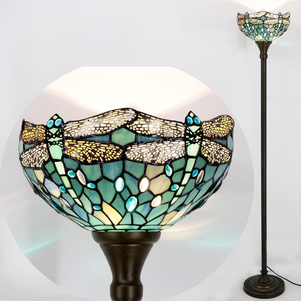 WERFACTORY Tiffany Floor Lamp Sea Blue Stained Glass Torchiere Pole Light