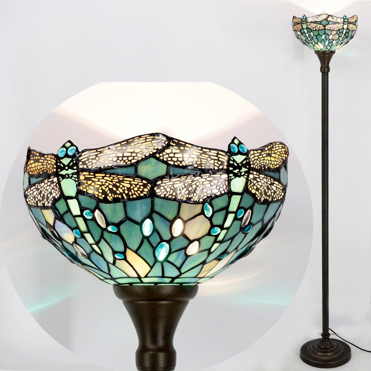 WERFACTORY Tiffany Floor Lamp Sea Blue Stained Glass Torchiere Pole Light