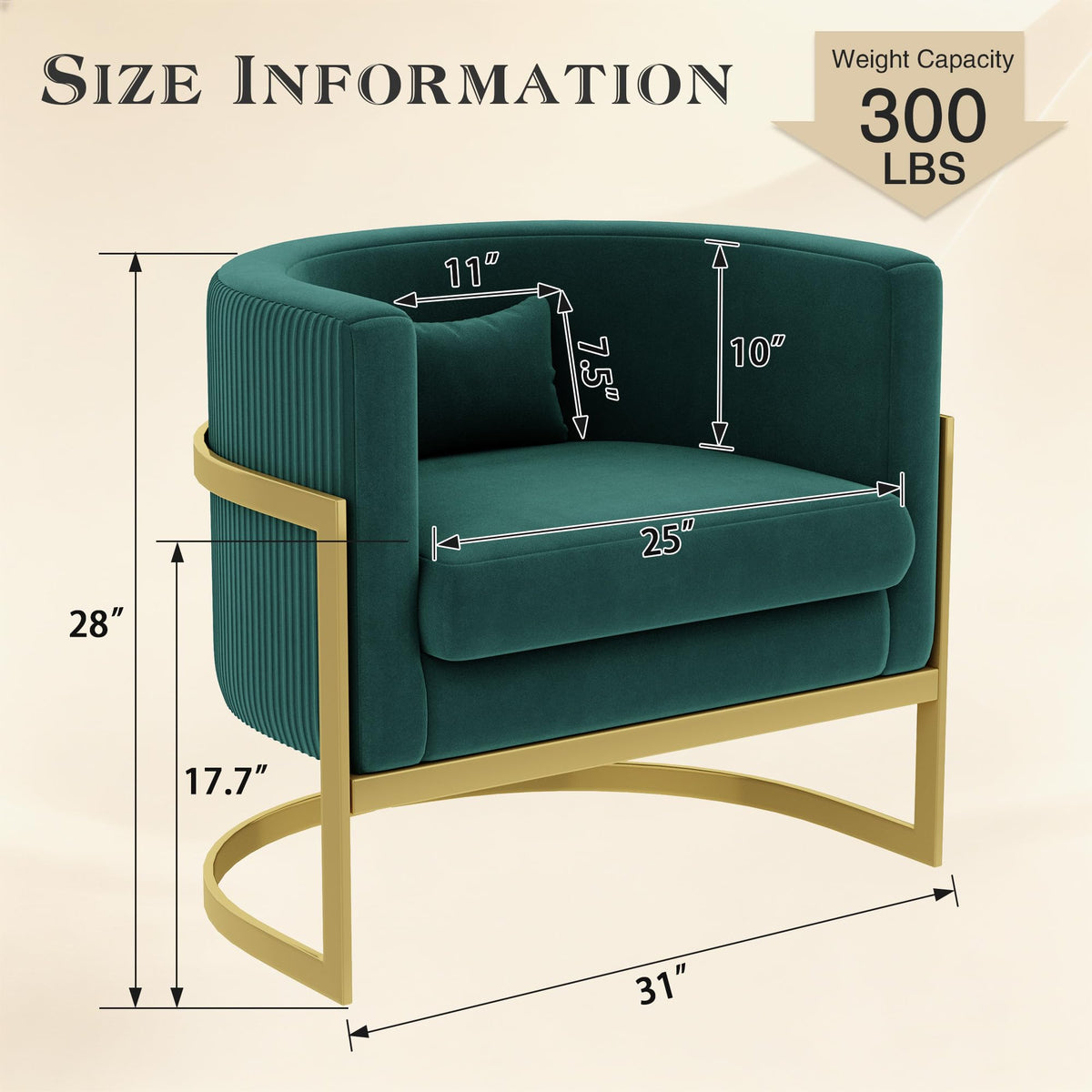 Velvet Accent Chair Ivory Modern Barrel Chair with Gold Legs