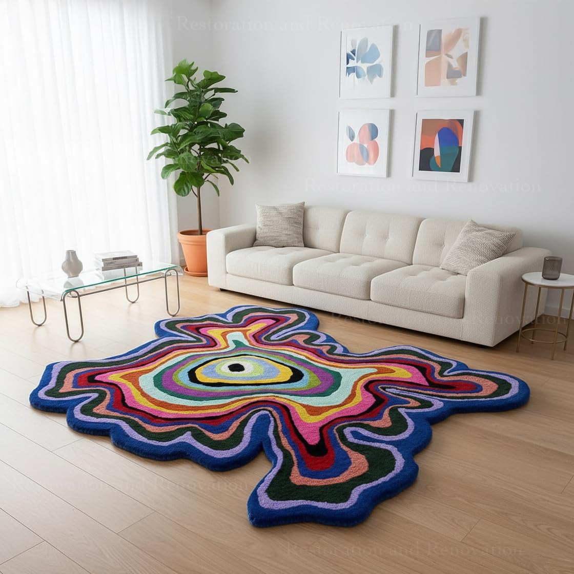 Restoration and Renovation Irregular Shaped Handmade Wool Rug