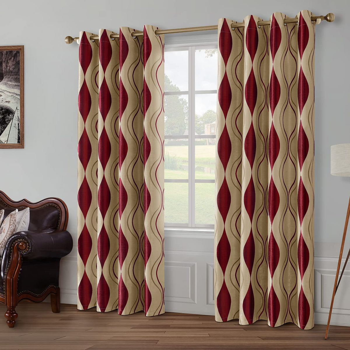 Wave Jacquard Grommet Curtains, Set of Two