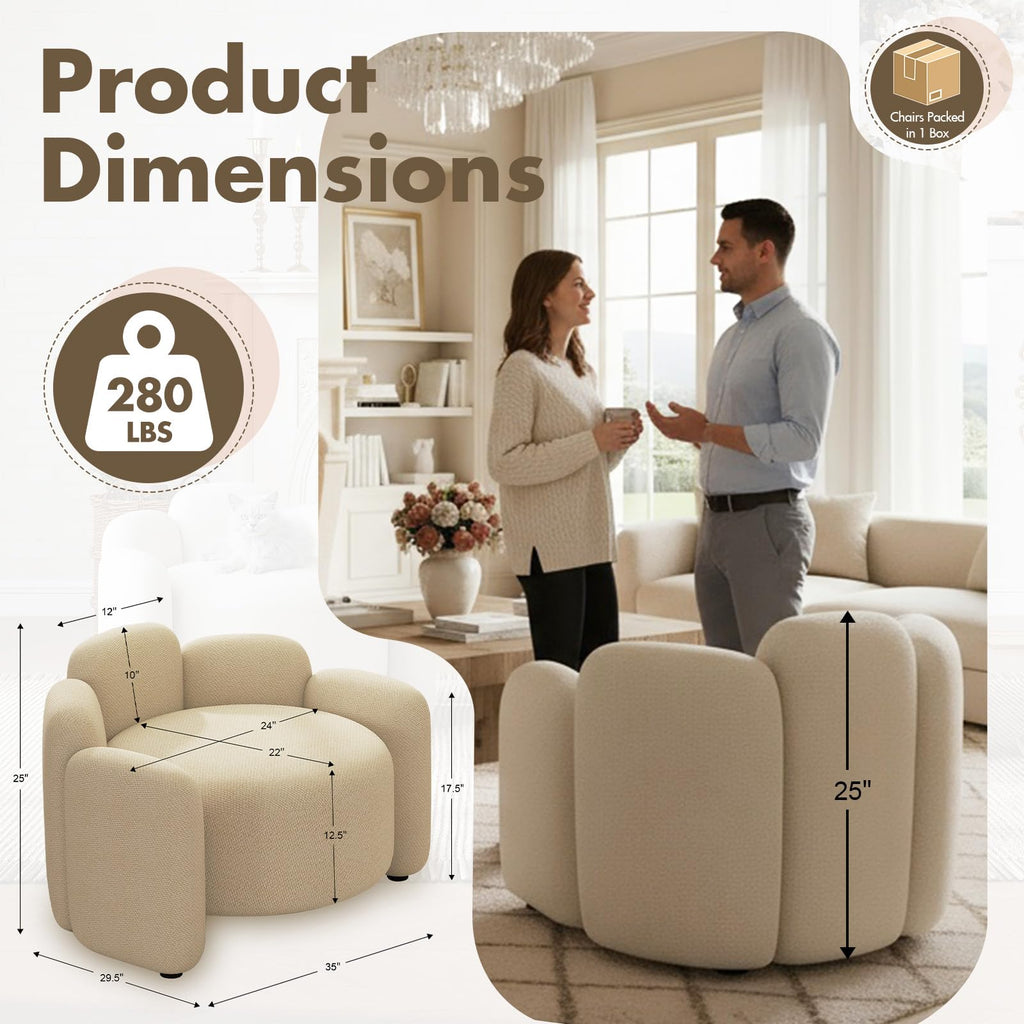Hyfirm Sculptural Barrel Accent Chairs Set of 2, Cream White