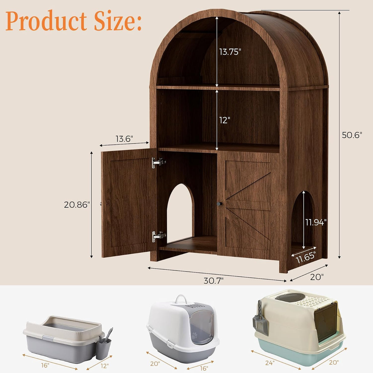 Cat Litter Box Enclosure Furniture with Doors and 2 Open Cubby Large Hidden Litter Box Cabinet Modern Wood Cat Washroom Pet House for Living Room Bedroom Entryway Hallway