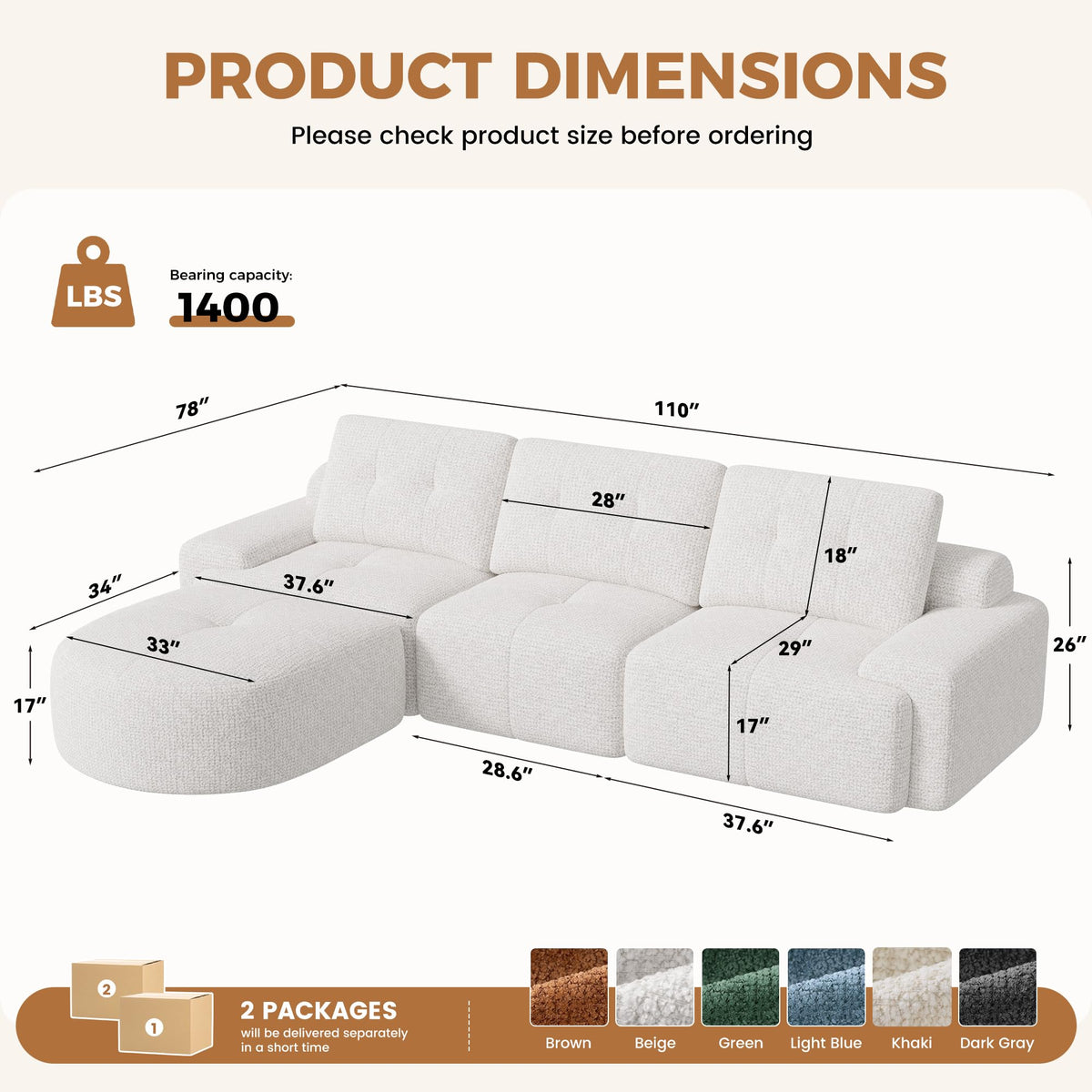 110" Modern Modular Sectional Sofa