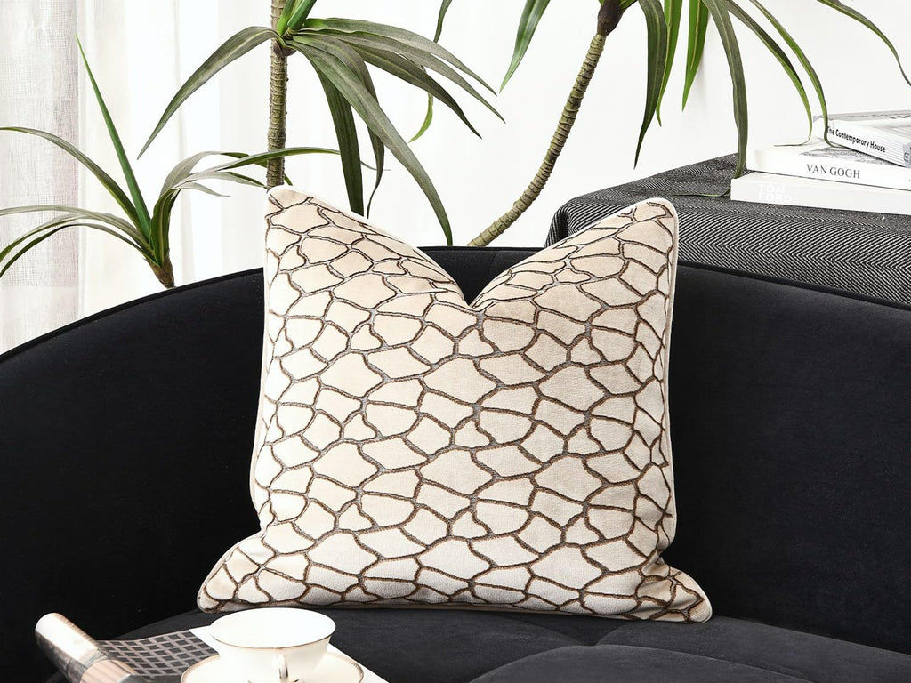 Luxury Brown Cut Pile Velvet Pillow Covers 18x18 with Raised Textured Pattern(Not a